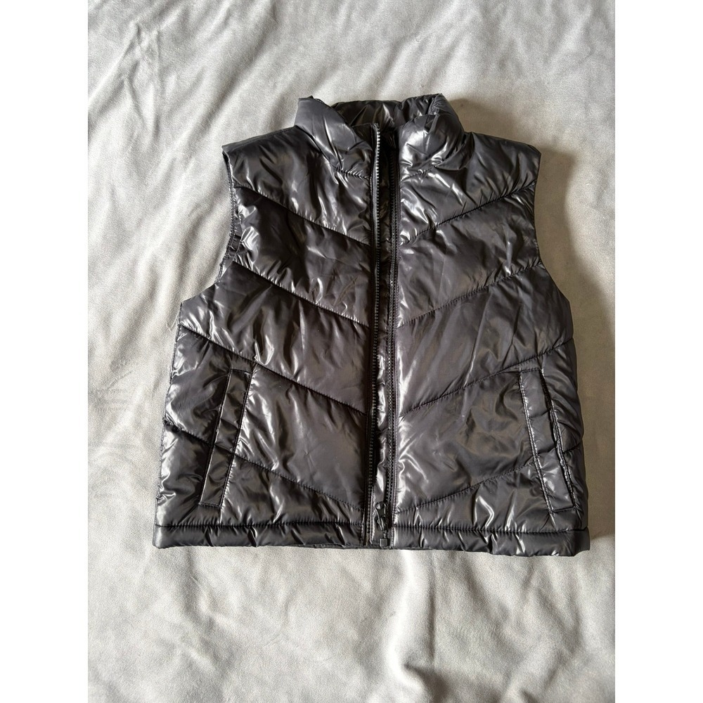 Xersion Womens Metallic Gray Puffer Vest Chevron Quilted Full Zip M 10-12